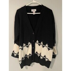 Vintage Worthington Black Cream Long Sleeve Cardigan Sz M Women’s Granny Cottage
